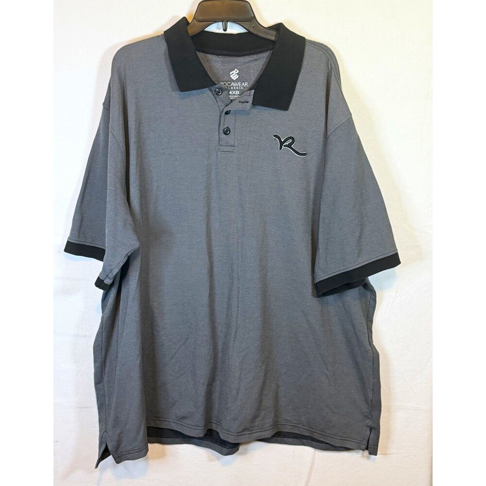 Rocawear Classic Men's 4XB Big & Tall Gray Black Solid Polo Logo 3-Button